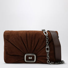  ROGER VIVIER Brown suede Viv'' Choc leather shoulder bag