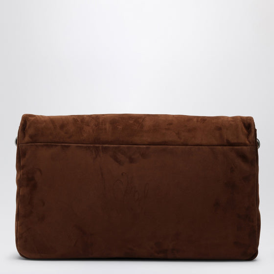 ROGER VIVIER Brown suede Viv'' Choc leather shoulder bag