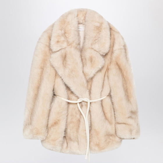 Sportmax Beige faux fur coat with belt