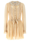 Self-Portrait Self Portrait Tan Pleated Georgette Mini Dress