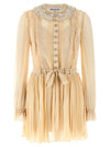 Self-Portrait Tan Pleated Georgette Mini Dress