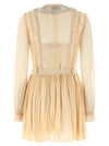 Self-Portrait Self Portrait Tan Pleated Georgette Mini Dress