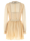 Self-Portrait Tan Pleated Georgette Mini Dress