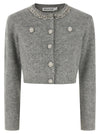 Self-Portrait Grey Fluffy Crystal Trim Cardigan