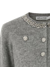 Self-Portrait Grey Fluffy Crystal Trim Cardigan