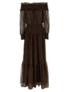 Self-Portrait Self Portrait Brown Georgette Off Shoulder Maxi Dress