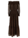 Self-Portrait Brown Georgette Off Shoulder Maxi Dress
