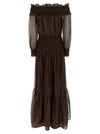Self-Portrait Self Portrait Brown Georgette Off Shoulder Maxi Dress