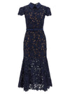 Self-Portrait Navy Guipure Lace Midi Dress