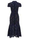 Self-Portrait Navy Guipure Lace Midi Dress