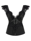 Self-Portrait Black Satin Lace Top