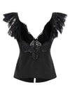 Self-Portrait Black Satin Lace Top