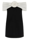 Self-Portrait Black Crêpe Flower Mini Dress
