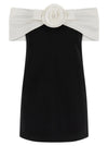 Self-Portrait Black Crêpe Flower Mini Dress