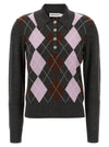 Self-Portrait Grey Argyle Lightweight Sweater