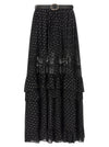 Self-Portrait Black And Gold Chiffon Lace Maxi Skirt