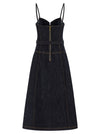 Self-Portrait Indigo Denim Flared Midi Dress