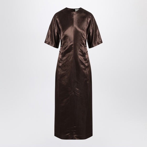 Loulou Studio Long brown dress in linen and silk