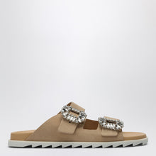  ROGER VIVIER Beige suede Slidy Viv'' mule