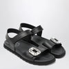 ROGER VIVIER Black leather sandals with crystal buckle