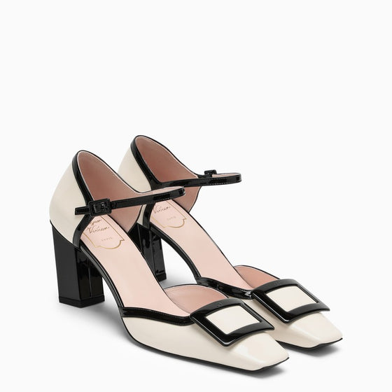 ROGER VIVIER Cream/black patent leather mary-jane