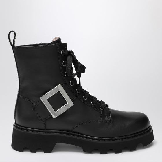 ROGER VIVIER Viv'' Rangers Truck black leather ankle boots