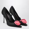 ROGER VIVIER Black satin pumps with rose