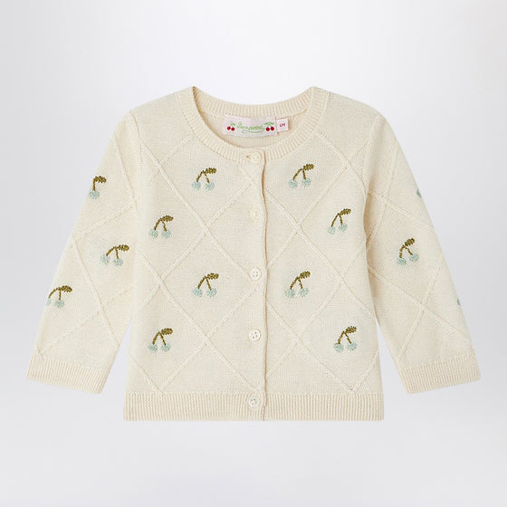 Bonpoint Cardigan Fayana ivory with embroidered cherries