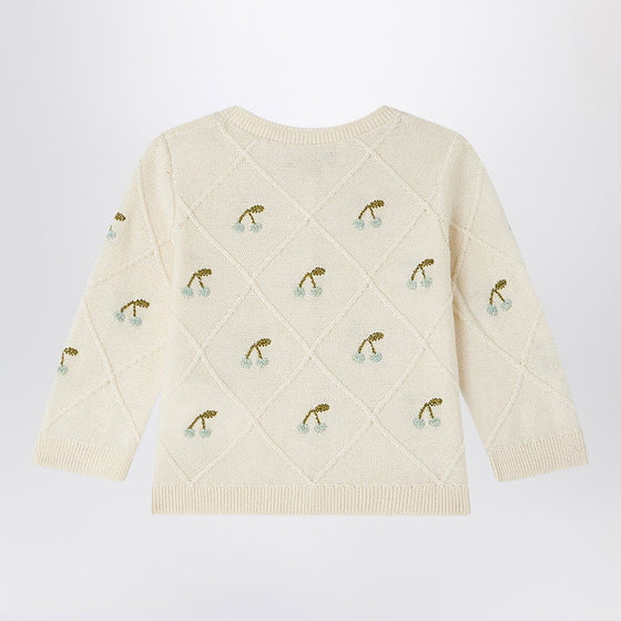 Bonpoint Cardigan Fayana ivory with embroidered cherries
