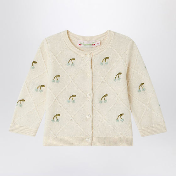Bonpoint Cardigan Fayana ivory with embroidered cherries