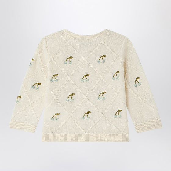 Bonpoint Cardigan Fayana ivory with embroidered cherries