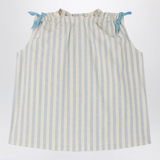 Bonpoint Elvia dress white/blue striped with bows
