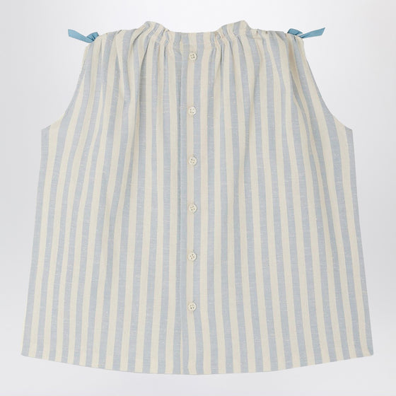 Bonpoint Elvia dress white/blue striped with bows