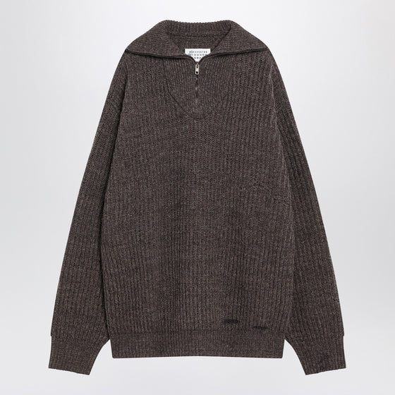 Maison Margiela Brown wool sweater with zip