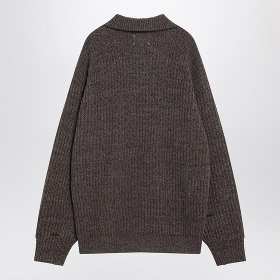Maison Margiela Brown wool sweater with zip