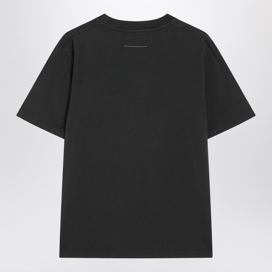MM6 Maison Margiela Black T-shirt with Numeric patch and tape detail