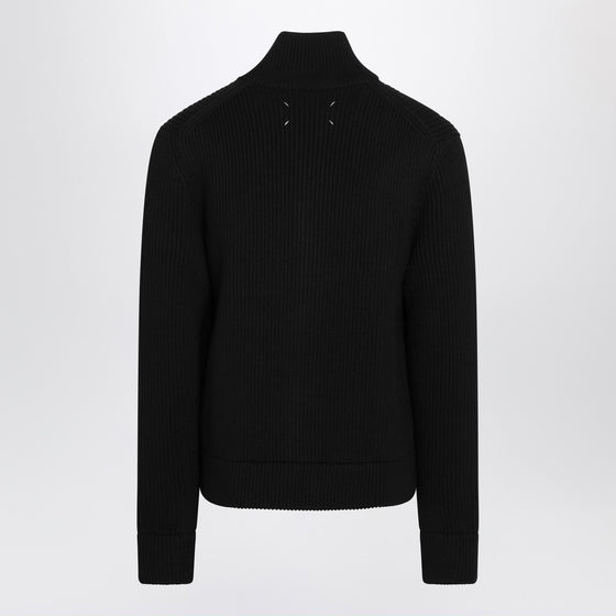 Maison Margiela Black ribbed wool cardigan