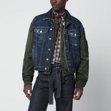  Magliano X D2 Blue denim and military green nylon bomber jacket