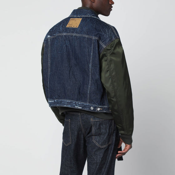 Magliano X D2 Blue denim and military green nylon bomber jacket