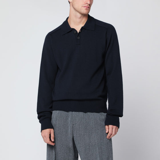STUDIO NICHOLSON Navy blue wool polo sweater