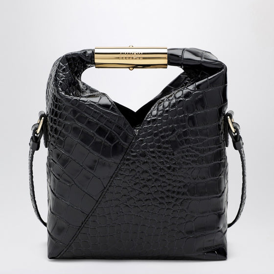 MM6 Maison Margiela Small Japanese bag in black crocodile-embossed leather