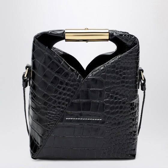 MM6 Maison Margiela Small Japanese bag in black crocodile-embossed leather
