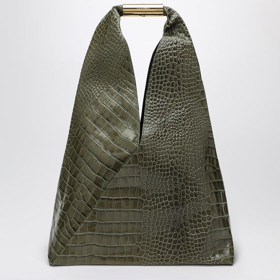 MM6 Maison Margiela Medium olive green Japanese bag with crocodile print