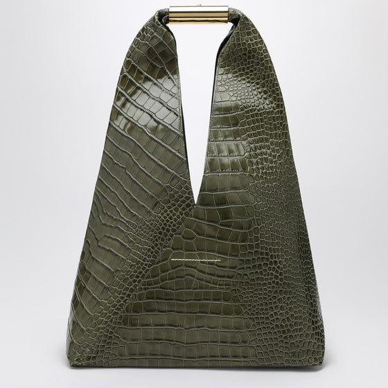 MM6 Maison Margiela Medium olive green Japanese bag with crocodile print
