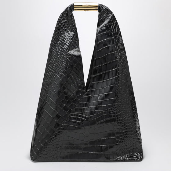 MM6 Maison Margiela Medium black Japanese bag with crocodile print