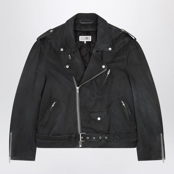 MM6 Maison Margiela Black washed-effect biker jacket