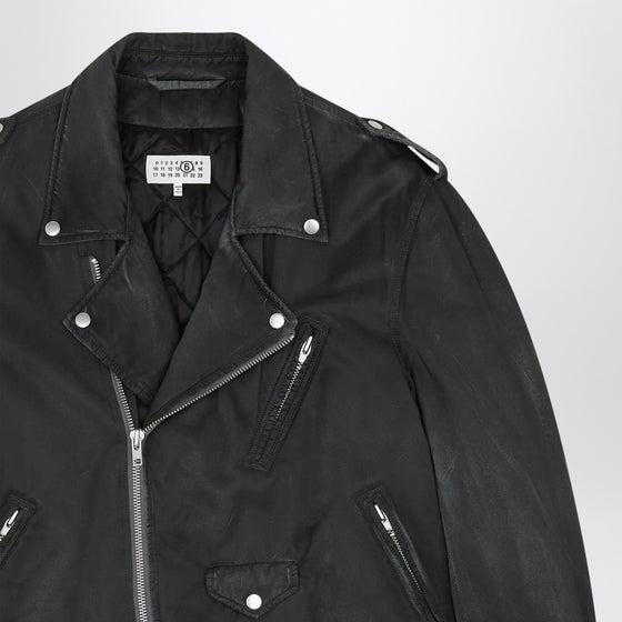 MM6 Maison Margiela Black washed-effect biker jacket