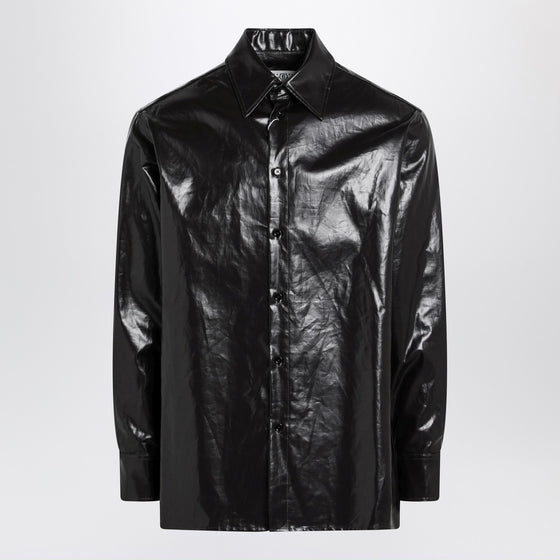MM6 Maison Margiela Brown glossy-effect linen shirt