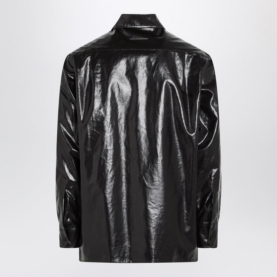 MM6 Maison Margiela Brown glossy-effect linen shirt