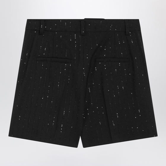 Max Mara Pianoforte Black shorts with pinstripe-effect micro sequins